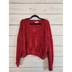 So Goods For Life Women's Red Solid V-Neck Long Sleeve Pullover Sweater Size XXL